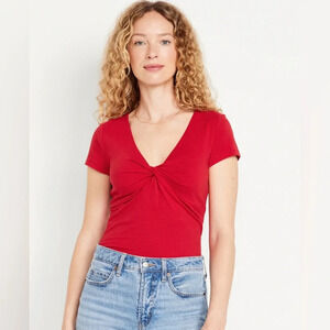 NWT Old Navy Fitted Twist Front Top, Short Sleeved, Robbie Red, Small Tall